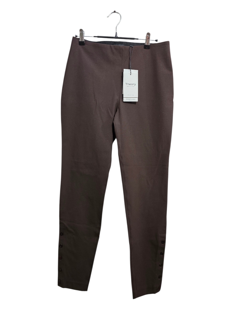 Theory Brown Stretch Pull On Legging Button Ankle Pants Women's Size M